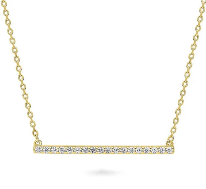 Bar CZ Pendant Necklace in Gold Flashed Sterling Silver