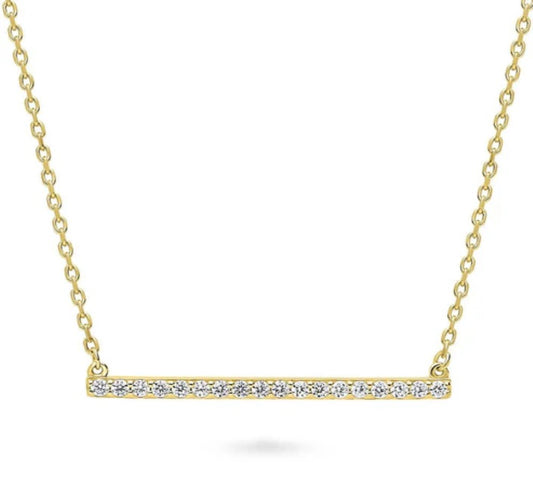 Bar CZ Pendant Necklace in Gold Flashed Sterling Silver
