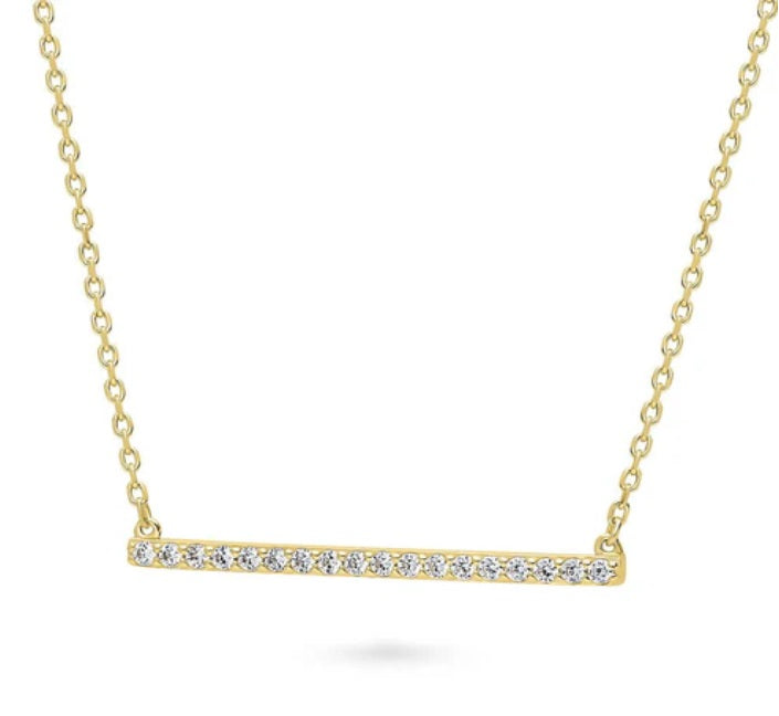 Bar CZ Pendant Necklace in Gold Flashed Sterling Silver