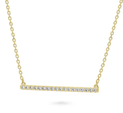 Bar CZ Pendant Necklace in Gold Flashed Sterling Silver