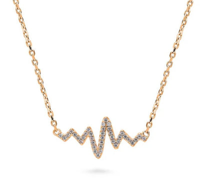 Heartbeat CZ Pendant Necklace in Rose Gold Flashed Sterling Silver