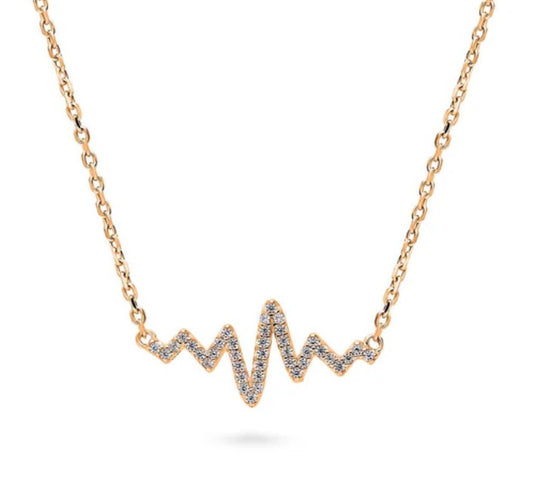 Heartbeat CZ Pendant Necklace in Rose Gold Flashed Sterling Silver