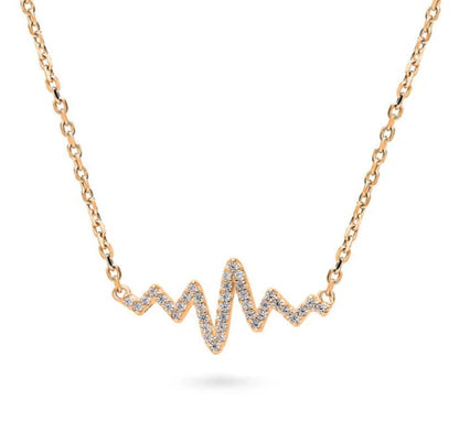 Heartbeat CZ Pendant Necklace in Rose Gold Flashed Sterling Silver
