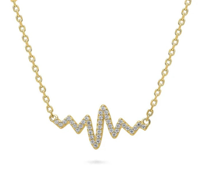 Heartbeat CZ Pendant Necklace in Gold Flashed Sterling Silver
