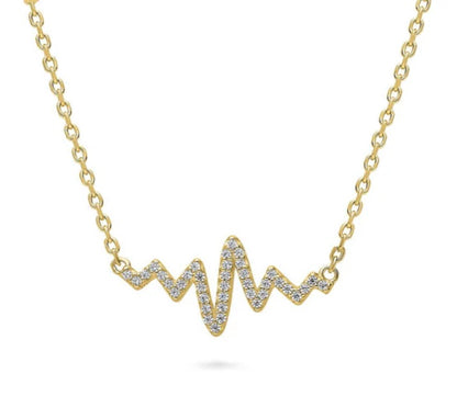 Heartbeat CZ Pendant Necklace in Gold Flashed Sterling Silver