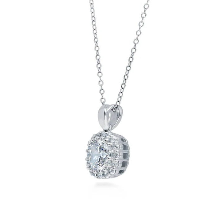 Halo Cushion CZ Pendant Necklace in Sterling Silver