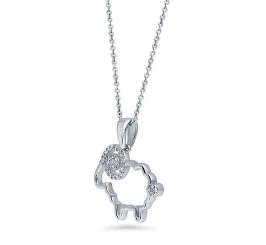 Sheep CZ Pendant Necklace in Sterling Silver
