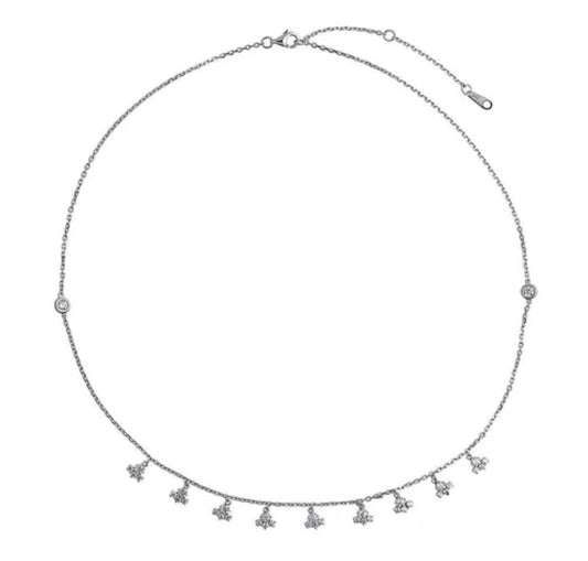 Cluster CZ Station Necklace in Sterling Silver