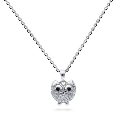 Owl CZ Pendant Necklace in Sterling Silver