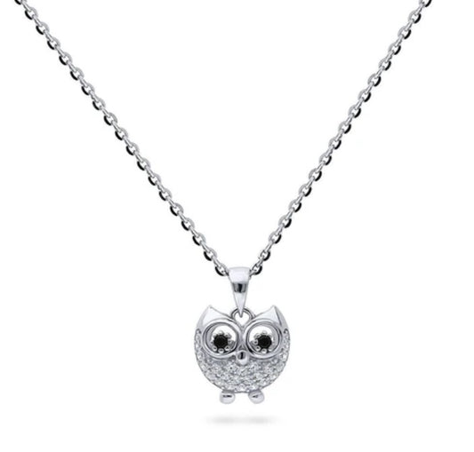 Owl CZ Pendant Necklace in Sterling Silver
