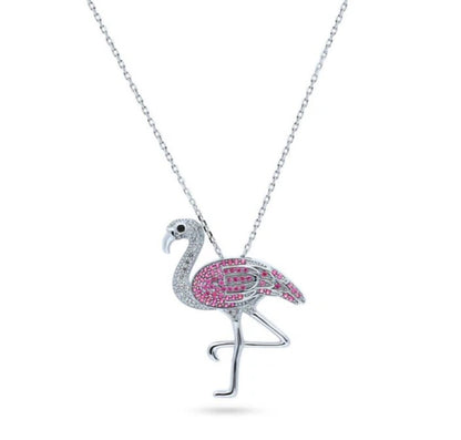 Flamingo CZ Pendant Necklace in Sterling Silver