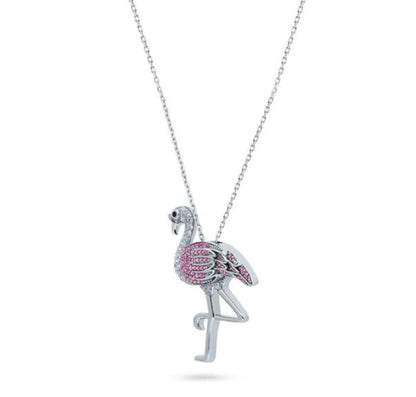 Flamingo CZ Pendant Necklace in Sterling Silver