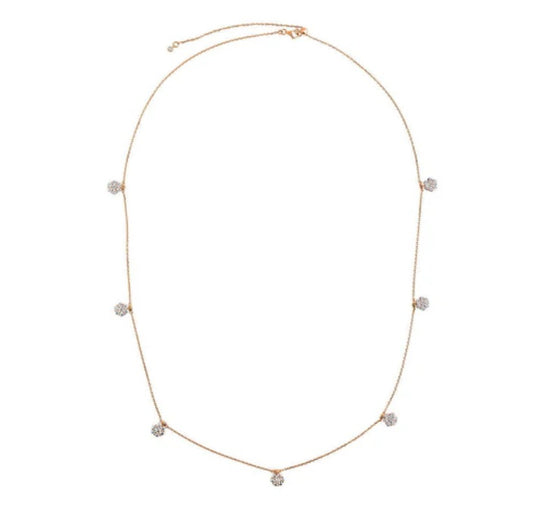 Flower CZ Station Necklace in Rose Gold Flashed Sterling Silver