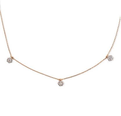 Flower CZ Station Necklace in Rose Gold Flashed Sterling Silver