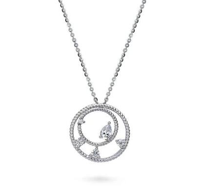 Open Circle Cable CZ Pendant Necklace in Sterling Silver