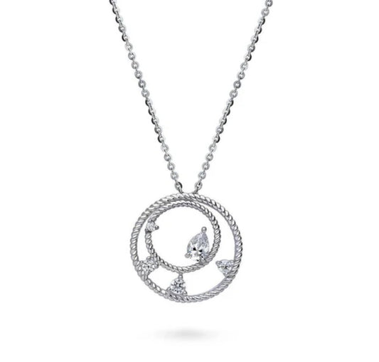 Open Circle Cable CZ Pendant Necklace in Sterling Silver