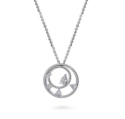 Open Circle Cable CZ Pendant Necklace in Sterling Silver