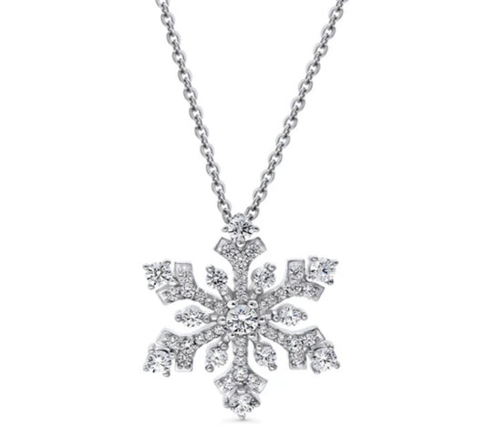 Snowflake CZ Pendant Necklace in Sterling Silver