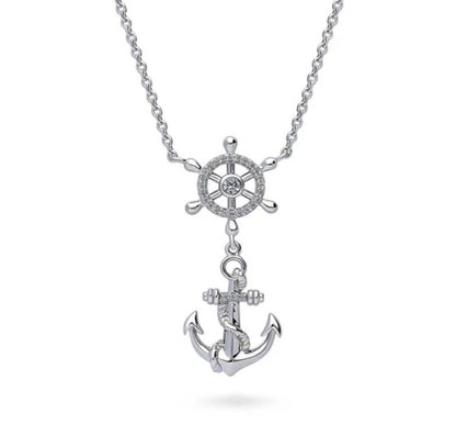 Anchor CZ Pendant Necklace in Sterling Silver
