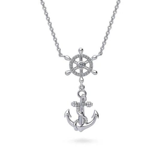 Anchor CZ Pendant Necklace in Sterling Silver