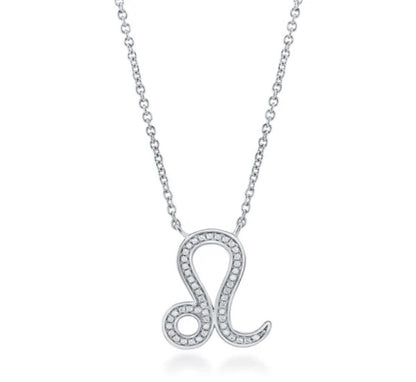 Zodiac Leo CZ Pendant Necklace in Sterling Silver