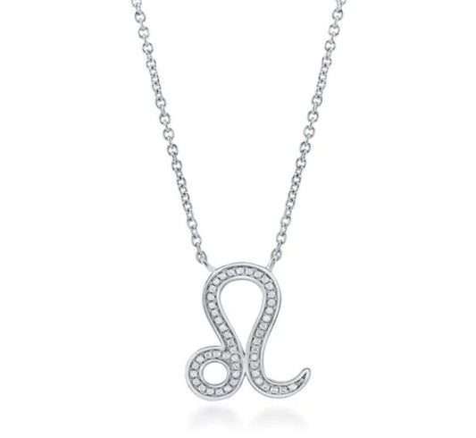 Zodiac Leo CZ Pendant Necklace in Sterling Silver