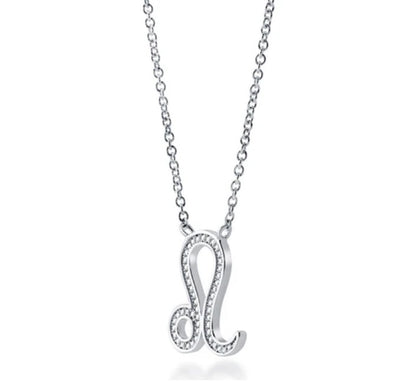 Zodiac Leo CZ Pendant Necklace in Sterling Silver