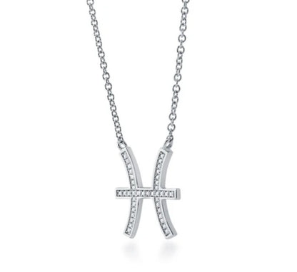 Zodiac Pisces CZ Pendant Necklace in Sterling Silver