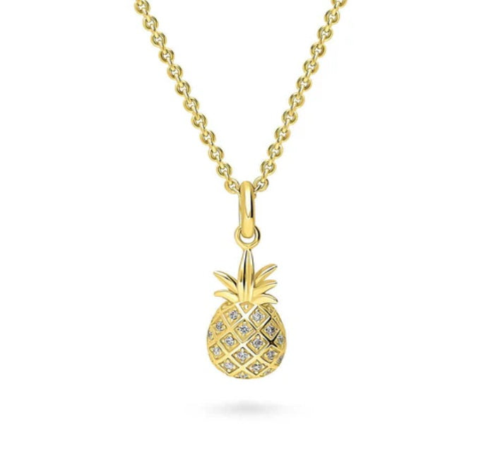 Pineapple CZ Pendant Necklace in Gold Flashed Sterling Silver