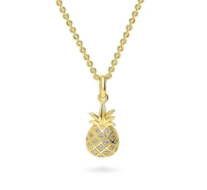Pineapple CZ Pendant Necklace in Gold Flashed Sterling Silver