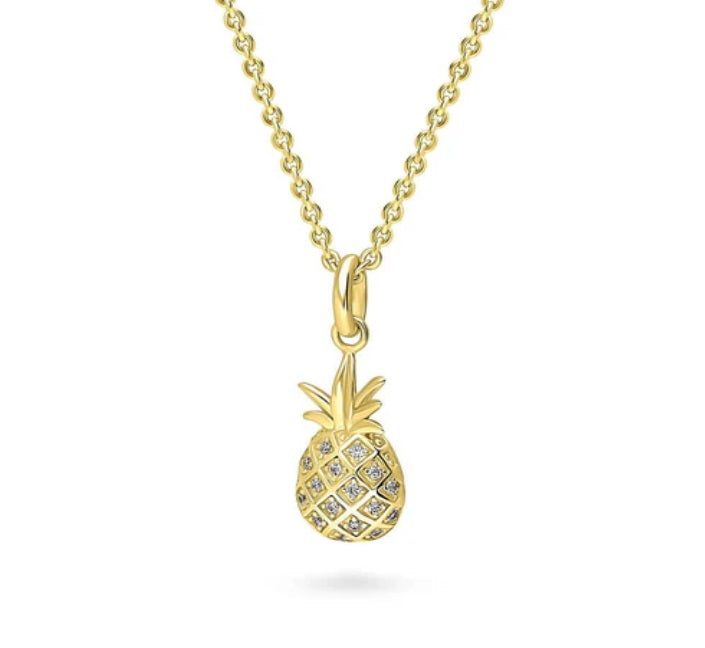 Pineapple CZ Pendant Necklace in Gold Flashed Sterling Silver