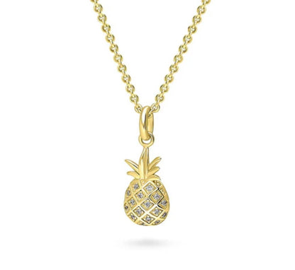 Pineapple CZ Pendant Necklace in Gold Flashed Sterling Silver