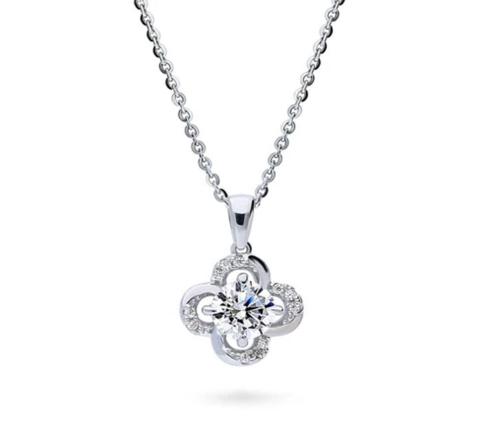 Flower CZ Pendant Necklace in Sterling Silver