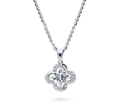 Flower CZ Pendant Necklace in Sterling Silver