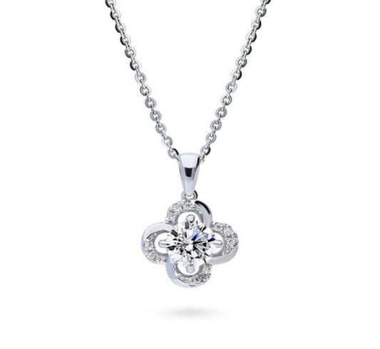 Flower CZ Pendant Necklace in Sterling Silver