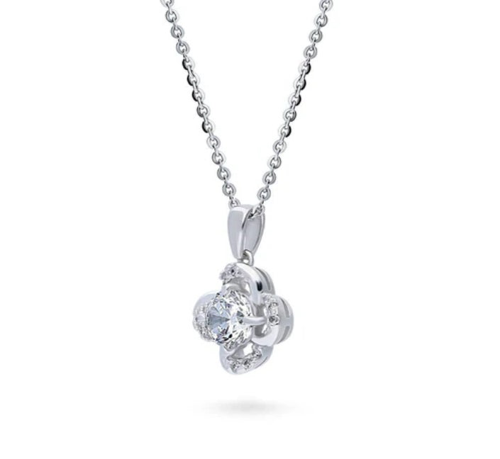 Flower CZ Pendant Necklace in Sterling Silver