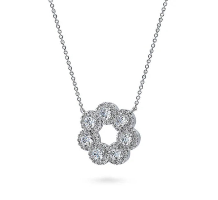 7-Stone Wreath CZ Pendant Necklace in Sterling Silver