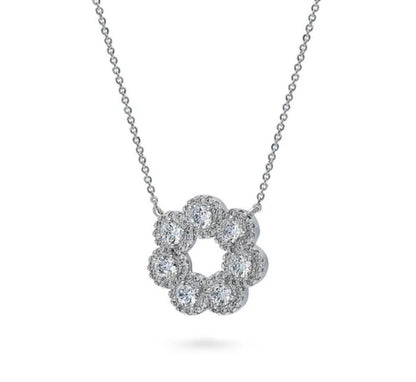 7-Stone Wreath CZ Pendant Necklace in Sterling Silver