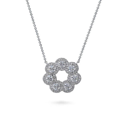 7-Stone Wreath CZ Pendant Necklace in Sterling Silver