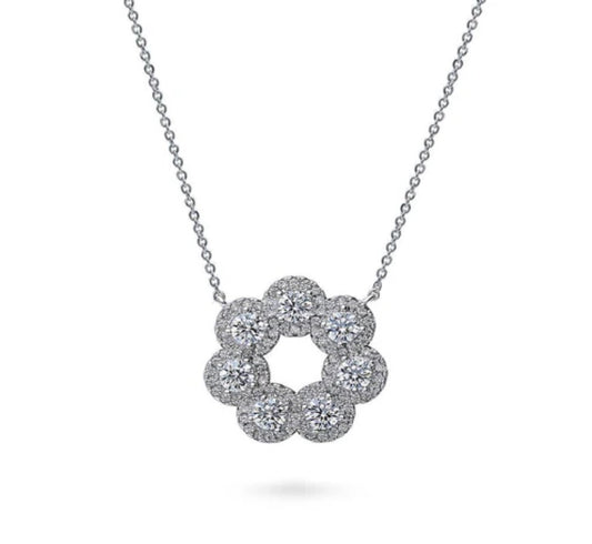 7-Stone Wreath CZ Pendant Necklace in Sterling Silver