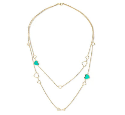 Open Heart Enamel CZ Layered Necklace in Gold Flashed Sterling Silver