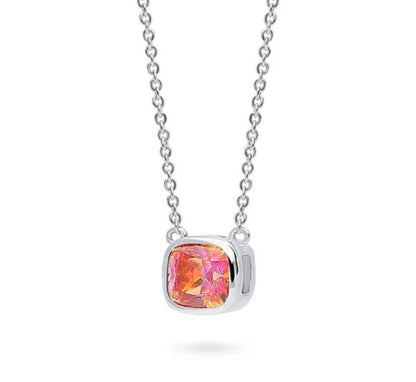 Kaleidoscope Red Orange Bezel Set CZ Necklace in Sterling Silver