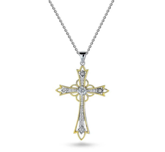 Cross Milgrain CZ Pendant Necklace in Sterling Silver