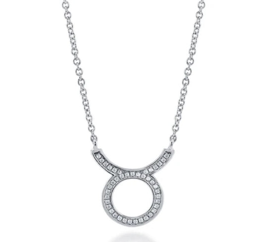 Zodiac Taurus CZ Pendant Necklace in Sterling Silver