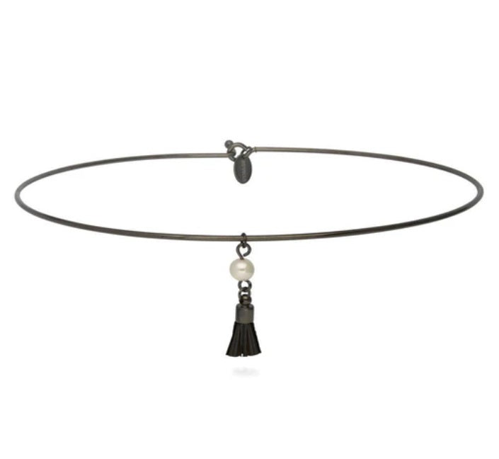 Tassel Imitation Pearl Choker in Black-Tone