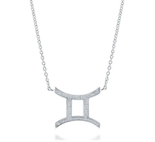 Zodiac Gemini CZ Pendant Necklace in Sterling Silver