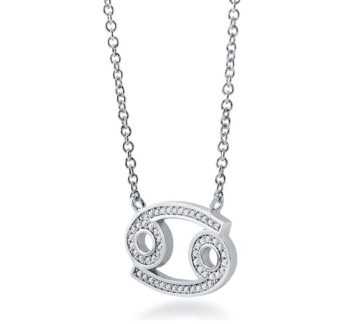Zodiac Cancer CZ Pendant Necklace in Sterling Silver