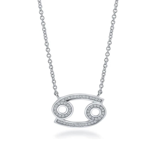 Zodiac Cancer CZ Pendant Necklace in Sterling Silver