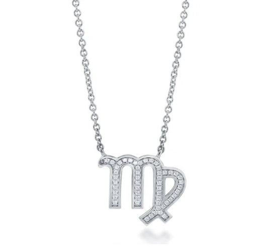 Zodiac Virgo CZ Pendant Necklace in Sterling Silver