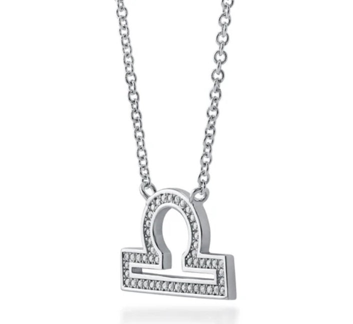Zodiac Libra CZ Pendant Necklace in Sterling Silver